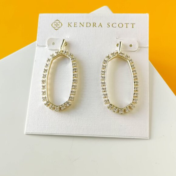 Elle Open Frame Crystal Gold Drop Earrings by Kendra Scott - Picture 1 of 3